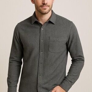 Thomas Sterling Mens Grey Herringbone Long Sleeve Button Down‎ Shirt Small